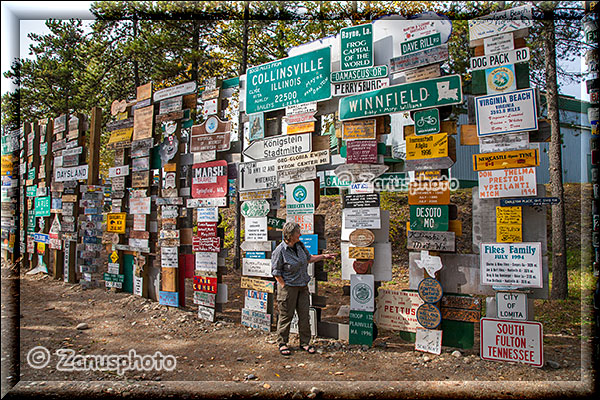 Frau im Sign Post Forest