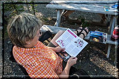 Tok City, meine Frau studiert gerade Infobroschüren  am Campground