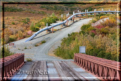 Die Alaska Pipeline führt von Brudhoe Bay bis zum Pacifichafen von Valdez