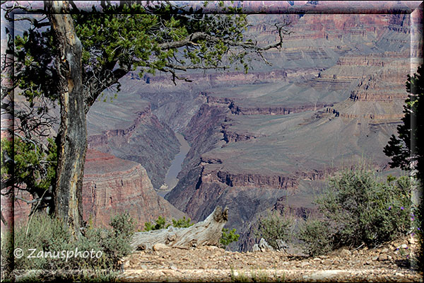 Grand Canyon, direkter Blick auf den Colorado River im tiefen Canyon
