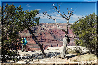 Besucherin befindet sich auf dem Rückweg von Hermits Rest nach Süden zum Ausgang des Grand Canyon