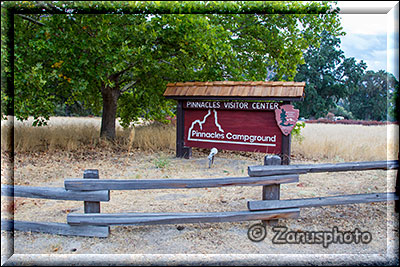 Pinnacles National Park, Hinweis auf den Campground an diesem Ort