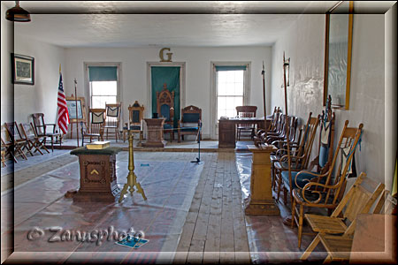 Gerichtsverhandlungen in Ghosttown Bannack wurden im oberen Bereich des School Houses abgehalten