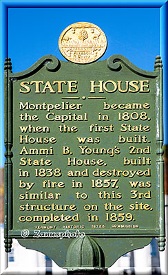 New England - Vermont, Infotafel zum State House in Montpelier