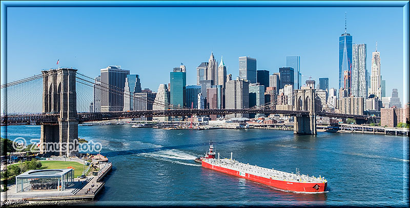 New York City - Brooklyn, Brooklyn Bridge mit Skyline von Manhattan
