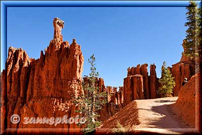 Trail führt an hohem Hoodoo vorbei.