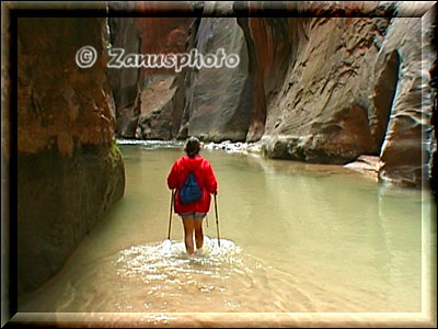 Wanderer im Wasser auf dem Rückweg