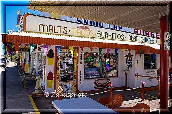 Seligman, dieser Snow Cap Burger Shop gehörte dem Bruder vom Friseurmeister Angel Delgadillo