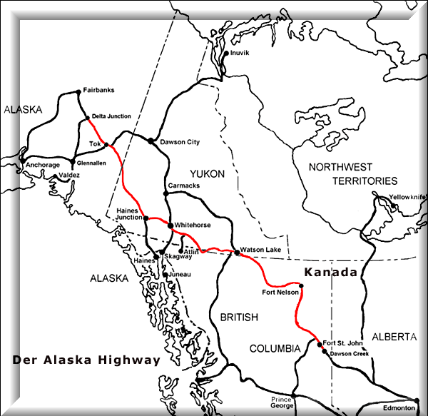 Alaska Highway, eine MAP (Karte) von diesem Highway