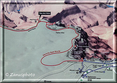 Hermits Rest, im Grand Canyon die Hinweistafel für den Info Point