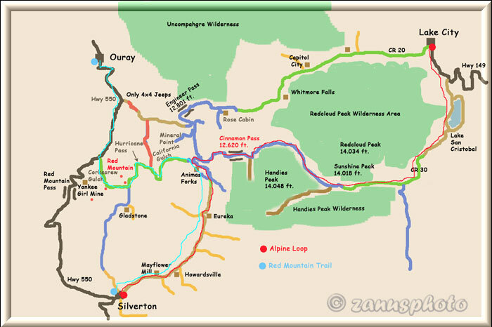 Alpine Loop Road, angezeigt auf dieser Map