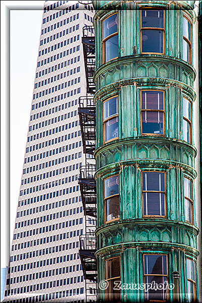 San Francisco 2, teilansicht beider Gebäude. Trans America Pyramid und das Sentinel in einer Detailansicht